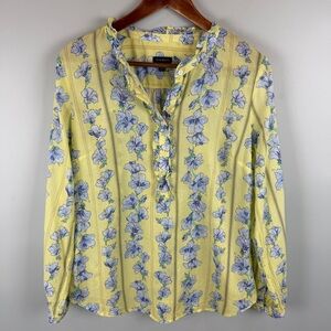 Talbots Yellow and Blue Floral COTTON FEMININE POPOVER Blouse Small cottagecore